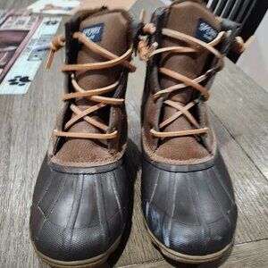 Sperry Women's 5.5M Rubber Duck Boots Navy & Tan Round Toe Side Zip